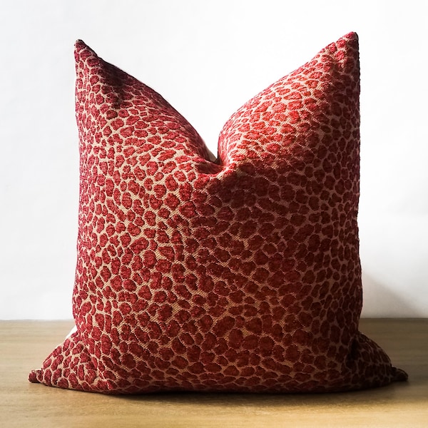 Red Cheetah Pillow Cover  | Burgundy Jacquard Animal Print Throw Pillow  |  Glam Regency Décor  || Lumbar Sizes + Feather Inserts Available