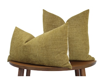 Textured Chenille Pillow Cover → Mustard Gold | Modern Living Room | Textured Yellow Decor | LUMBAR SIZES AVAILABLE