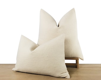 Ivory Woven Textured Pillow Cover | Neutral Throw Pillow | Minimalist Ivory Decor || 20x20 Square | 14x20 Lumbar || Pillow Insert Available