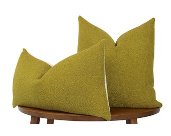 Olive Green Textured Boucle Pillow | Luxe Zara Tweed Boucle Fabric | Vintage-Inspired Design for Modern Elegance