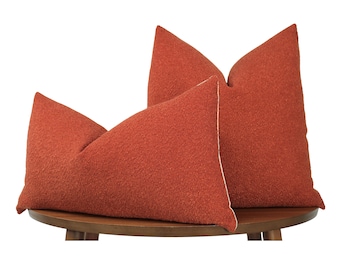 Terracotta Red Textured Boucle Pillow | Luxe Zara Tweed Boucle Fabric | Vintage-Inspired Design for Modern Elegance