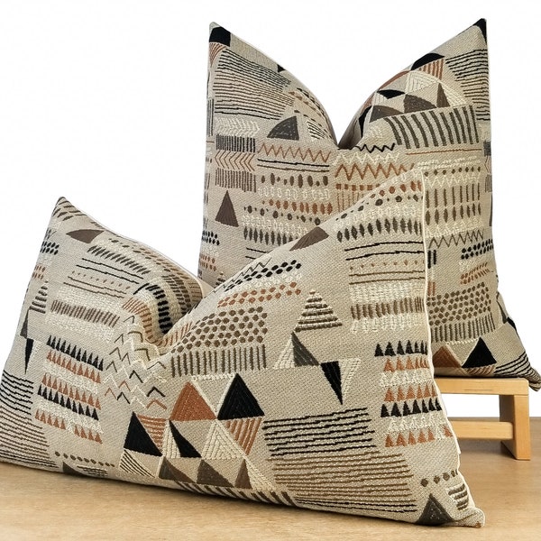 Tribal Pillow Cover | Neutral Tone Geometric Throw Pillow | Brown Pillow Sham || Square & Lumbar || Pillow Inserts Available