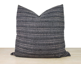 Grey Melange Woven Stripe Pillow | Chic and Modern Accent | Textured Fabric for Stylish Interiors | Lumbar Sizes + Feather Inserts Available