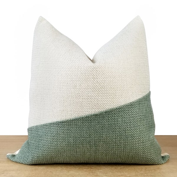Sage Green Colorblock Pillow Cover | Green & White Throw Pillow | Sage Green Decor | Sage Boho Decor ||| Lumbar Pillow Sizes Available