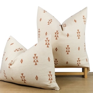 Cream & Sienna Tribal Print Pillow Cover | Rust Throw Pillow | Southwestern Boho || 20x20 Square | 14x20 Lumbar || Pillow Insert Available