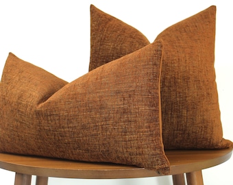 Textured Chenille Pillow Cover → Copper Clay | Modern Living Room | Textured Brown Decor | LUMBAR SIZES AVAILABLE