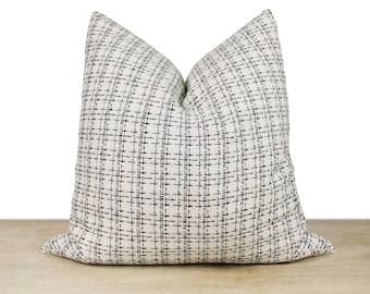 Chic White & Black Holiday Pillow | Fashion Tweed in Small Plaid Design | Timeless Style for Festive Decor| Lumbar Sizes + Inserts Available
