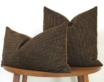 Strié Woven Upholstery Pillow Cover → Espresso Brown & Bronze | Modern Living Room | Textured Brown Decor | LUMBAR SIZES AVAILABLE