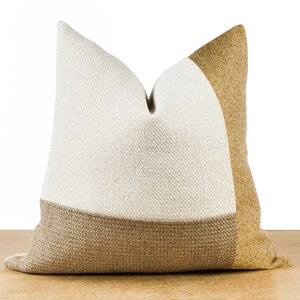 Mustard Yellow Colorblock Pillow Cover | White & Beige Textured Throw Pillow | Muted Yellow | Modern Minimalist || + LUMBAR SIZES