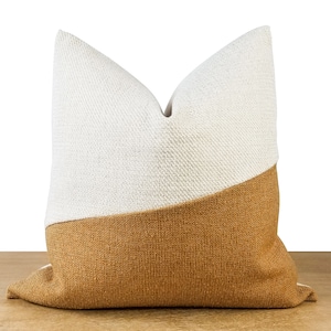 Yellow Colorblock Pillow Cover | White & Marigold Textured Throw Pillow | Gold Decor | Modern Minimalist || Pillow Inserts Available