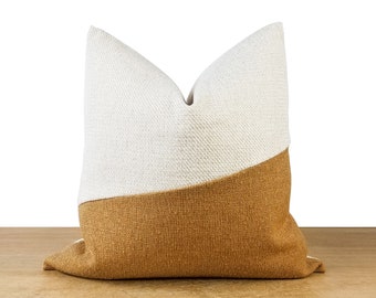 Yellow Colorblock Pillow Cover | White & Marigold Textured Throw Pillow | Gold Decor | Modern Minimalist || Pillow Inserts Available