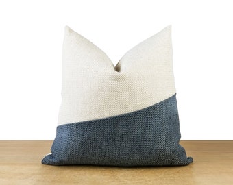 Blue Minimalist Pillow Cover → Navy Blue& White Colorblock | Modern Décor | Nautical Throw Pillow | Blue Lakehouse Decor ||| + LUMBAR SIZES
