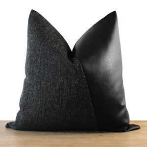 SET of 2 | All Black Pillow Covers | Textured Throw Pillow + Black Faux ...
