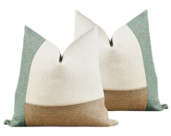 SET OF 2 | Sage, Beige, & White Pillow Covers  →  Sage Green Decor | Textured Boho Decor Throw Pillow | Minimalist Decor | Inserts Available