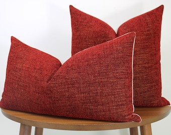 Textured Chenille Pillow Cover → Rustic Red | Modern Living Room | Textured Red Decor | LUMBAR SIZES AVAILABLE