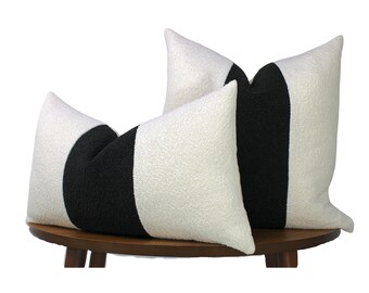 White & Black Textured Boucle Pillow | Luxe Zara Tweed Boucle Fabric | Vintage-Inspired Design for Modern Elegance