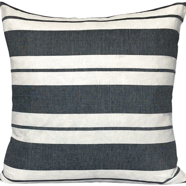 Coastal Stripe | Cross-Dyed Linen Pillow | Black/White | Modern Farmhouse | Decorative Pillow