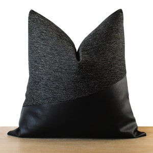 SET of 2 | All Black Pillow Covers | Textured Throw Pillow + Black Faux ...