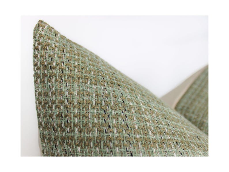 Elegant Sage Green Tweed Pillow Green Brown Chanel Fabric Sophisticated Textures for Modern and