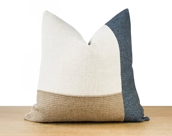 blue beige throw pillows