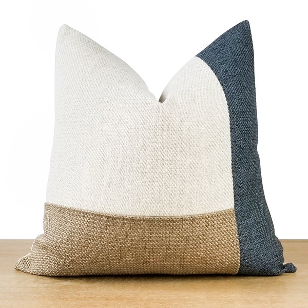 Blue Coastal Decor Pillow Cover → Navy, White & Beige Throw Pillow | Blue Lakehouse Decor | Navy Blue and White Nautical  ||| + LUMBAR SIZES