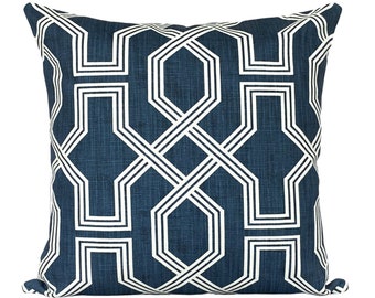 Navy & White | Greek Trellis Pillow| Geo Print | Modern Farmhouse | Decorative Pillow