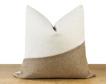 Minimalist Decor Throw Pillow → Neutral Biege & White Pillow Cover | Beige Coastal Decor | Soft Modern Minimalism ||| Lumbar Sizes Available