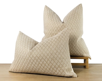 Beige Woven Textured Pillow Cover | Tan & White Throw Pillow | Neutral Decor || 20x20 Square | 14x20 Lumbar || Pillow Insert Available