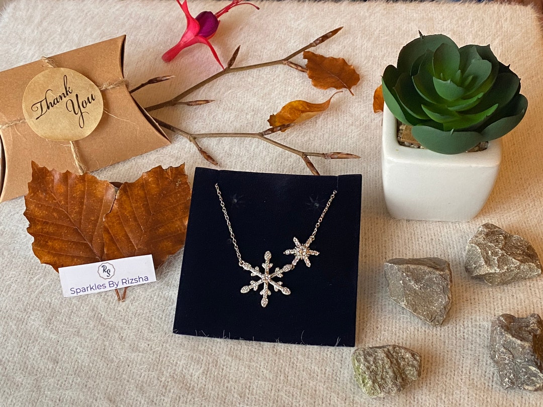 Collier Fait Main En Obsidienne Naturelle (Flocon De Neige) Et Argent Sterling 925 - Longueur 18.25 Pouces - Neuf