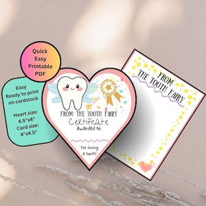 Certificado para impressão da Fada do Dente para download, certificado de dente perdido, bilhete da fada do dente para dente extra, cartas da fada do dente para menina, conjunto de fadas