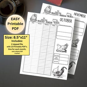Printable Chicken egg log tracker, egg production tracker, worksheet, egg sales spreadsheet, chicken farm spreadsheet, monthly egg calendar