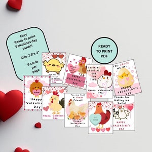 Cartes imprimables de la Saint-Valentin au poulet pour la classe, impression et découpe de la Saint-Valentin au poulet en classe, téléchargement d'étiquettes-cadeaux pour la Saint-Valentin, enfants