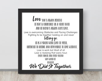 Love isn't perfect sign, love quote art print for bathroom, relationship quotes for bedroom, love decor for kitchen, thinking of you gift