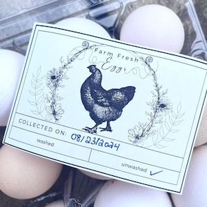 Etiquetas para cartón de huevos frescos de granja, pegatinas reutilizables para cartón de huevos, etiquetas con fecha de caducidad, etiquetas para cartón de huevos sin lavar, etiquetas para cartón de huevos de gallina, imprimibles