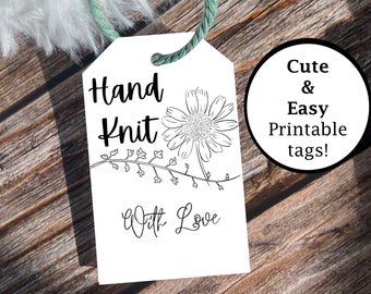 Hand Knit With love Tags for Knit Project, Printable Tags for Knitted Items, For Knitted Hats, Knitting tags for Handmade Items, Instant