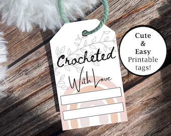 Printable Crocheted With Love Tags for Crochet Items, Cute price tags for crochet project, market price tags, downloadable tags for blankets