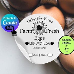 EDITABLE Egg Carton Stickers, round egg carton labels printable editable, washed egg stickers, unwashed egg carton label, farm egg logo