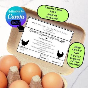 EDITABLE Egg Carton Label, Farm Fresh Egg Label With Safe Handling Instructions, pasture raised egg carton label download, unwashed egg