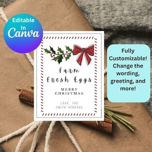 EDITABLE Farm Fresh Egg Christmas Gift Tag Template For Canva, Editable holiday gift tag for gift boxes, homemade tags for farm eggs,