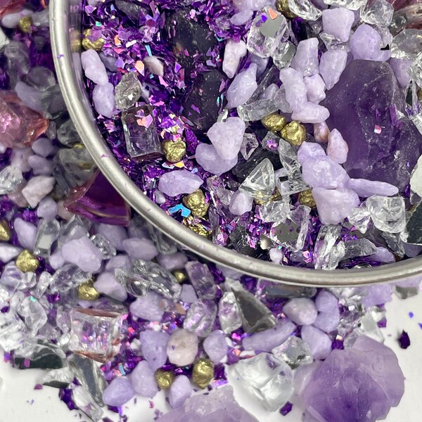 purple glass pebbles for art, mirrored glass, crushed glass, amethyst crystal chips for jewelry making, glass pieces for art, resin art