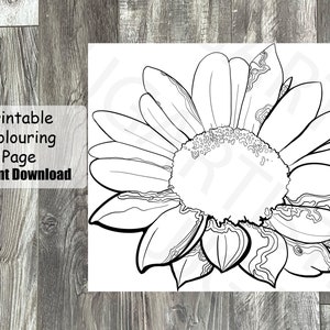 Sunflower coloring page for adults, flower coloring page for children, sunflower line art, printable colouring pages for kids, gift for