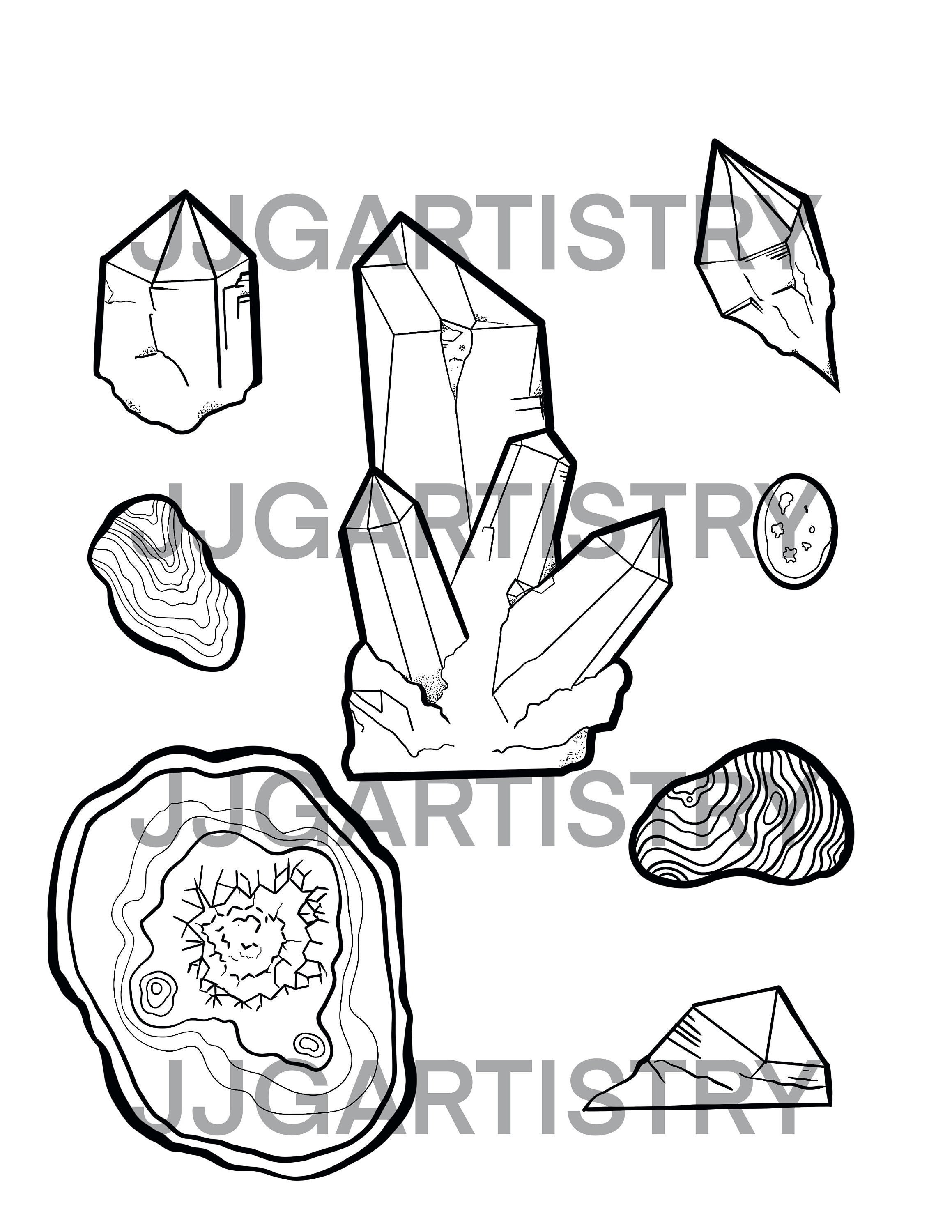 Crystal Coloring Page For Adults Crystal Reference Chart | Etsy