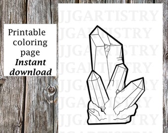 Coloriage en cristal pour adultes imprimable, cadeau de cristaux de guérison pour un ami, cadeau en cristal de quartz pour artiste, pages à colorier pour la méditation