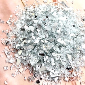 Crushed mirror glass for resin art, Broken glass for art, reflective glass chips, glass for mosaics, glass pieces for crafting, resin art