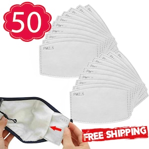 Face Mask Filter Replacement - PM2.5 | 5 Layer Activated Carbon Filters Protection Face Mask Inserts Filter Breathable- 50 Disposable PIECES