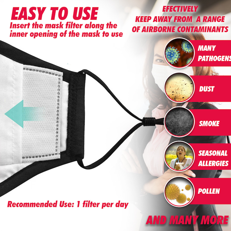 Face Mask Filters Replacement PM2.5, 5 Layer Activated Carbon Filters