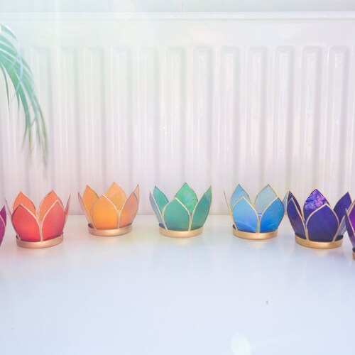 Yellow Capiz Lotus Flower Tea Light Candle Holder Etsy