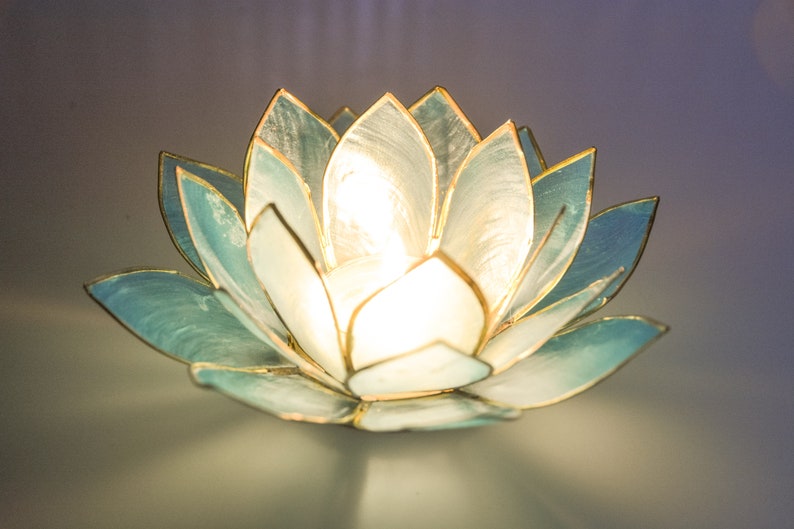 Aqua Capiz Lotus Flower Tea Light Candle Holder Etsy UK