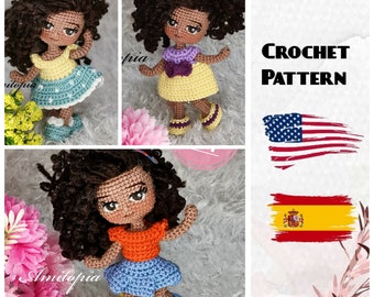 olivia amigurumi doll pattern/afro amigurumi doll pattern /Amigurumi black doll curly hair/dressup doll/patrón de muñeca amigurumi/ Amitopia