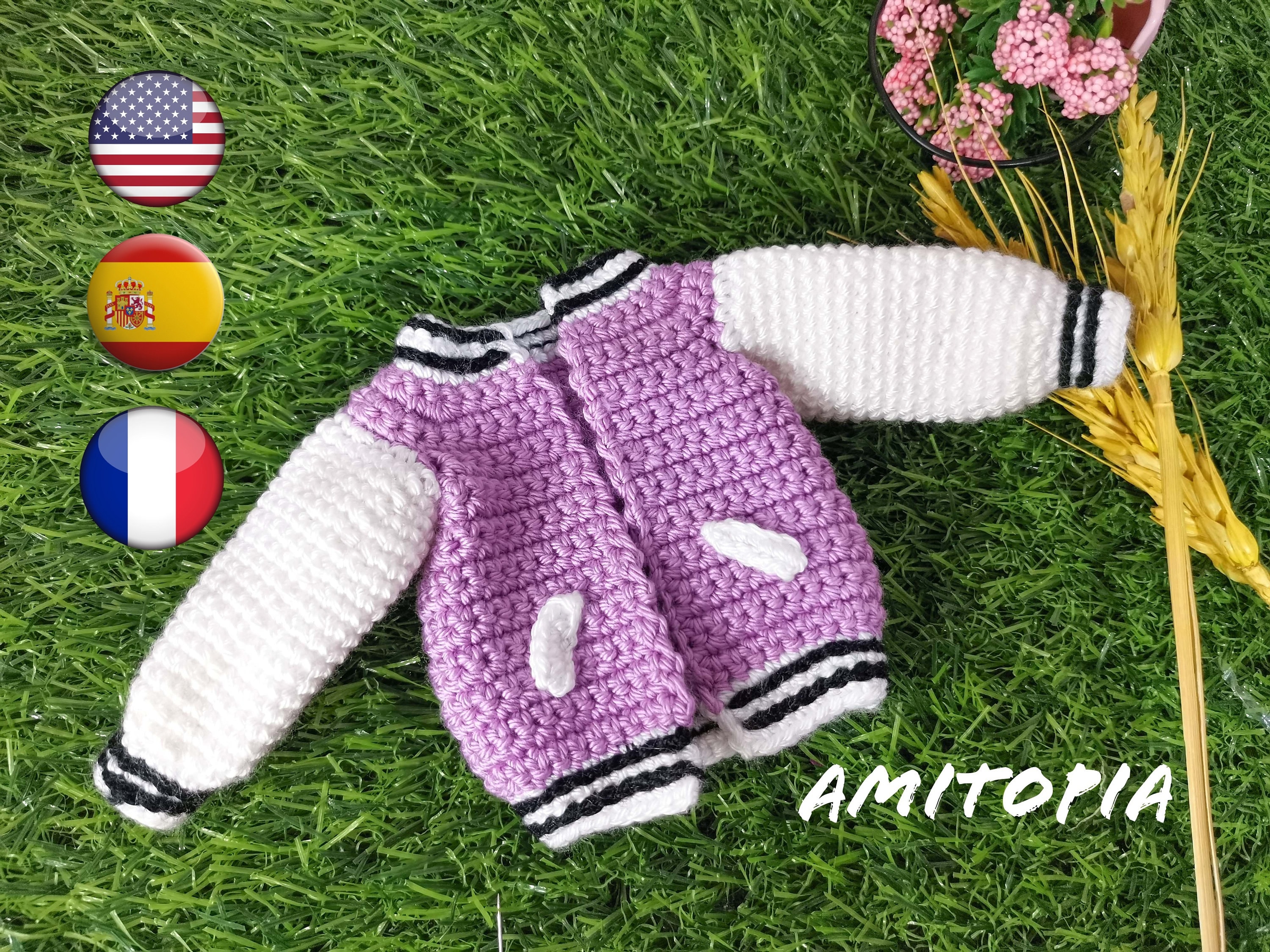 Crochet Varsity Inspired Cherry Blossom Jacket 